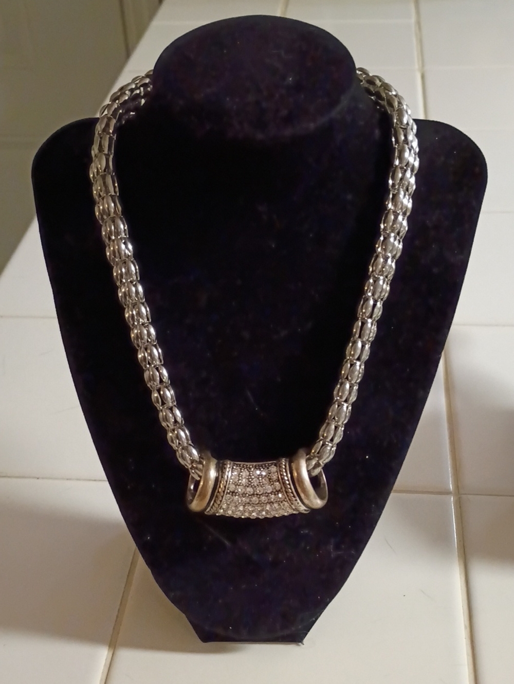 Pave Accent Silver-Tone Statement Necklace